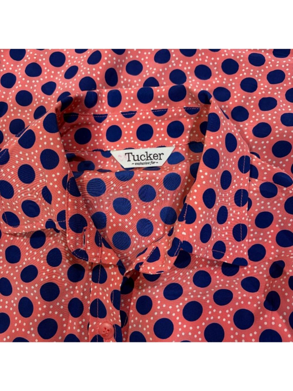 Tucker Silk Shirt Dress Peach Blue Polka Dot Button Front Womens Size P Small - Picture 5 of 12